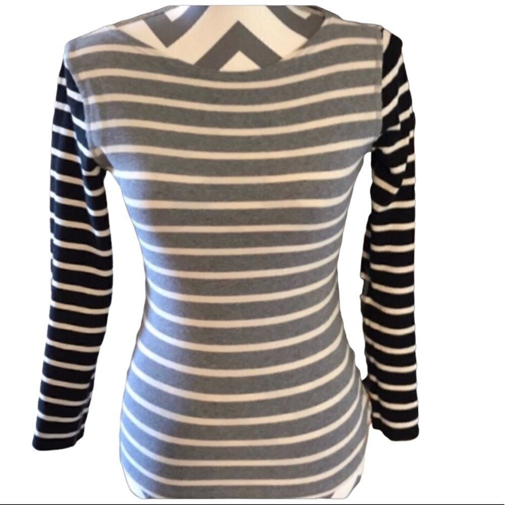 J. Crew Striped Top Size XS Black, White, Grey